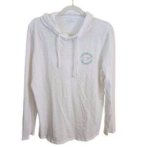 Vineyard Vines 2024 White Long Sleeve Cotton Rounded Hem Hooded Tee Shirt Size L